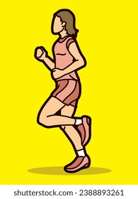 A Woman Start Running Jogging Marathon Runner Movement Action Cartoon Sport Graphic Vector