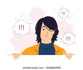 Woman startled, shocked, Surprised, speaking, listening, hearing, whispering, and Pay attention concept illustration