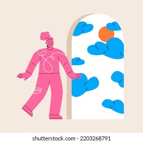 Woman Starts A New Life. Concept Of Mental Health Improvement. Colorful Vector Illustration
