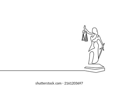 woman statue holding sword in one hand and scales of justice in the other drawing concept