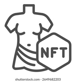Mulher estátua com ícone de linha de token não fungível, NFT conceito multiverso. Gráficos vetoriais. Símbolo de arte de escultura famoso no fundo branco, ícone de estilo de contorno para design móvel ou web
