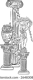 Woman Statue with Vase and Columns – Fountain Scene Sketch