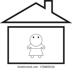 Woman stay at home, covid-19 pandemic situation, vector illustration