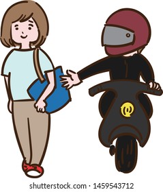 Woman steals a bag on the bike from behind