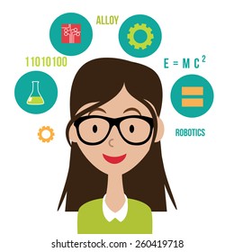 Woman with STEM icons flat design. EPS10 vector Royalty free illustration for advertising, promotion, poster, flier, blog, article, social media, marketing, education - Powered by Shutterstock - Get 15% off with code: PIKWIZARD15
