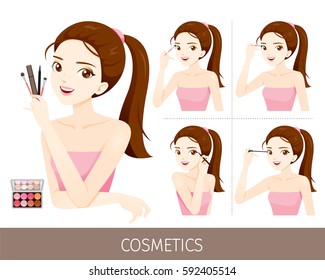 Woman With Step To Apply Eyes Makeup, Accessories, Equipment, Beauty, Facial, Fashion