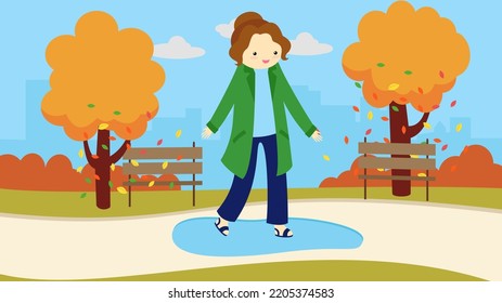 mujer pisando un charco