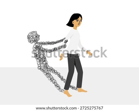 A woman stepping forward while a shadow pulls her arm, symbolizing unresolved childhood trauma and emotional attachment.