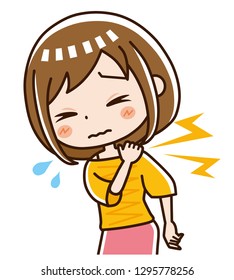 A woman with a stiff shoulder.