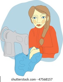 Woman stitching on a machine