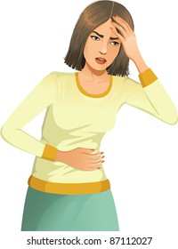 Woman with stomach issues and headache