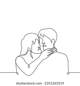 woman strangling a man - one line art vector. concept of an attack out of envy or jealousy, lovers quarrel, an aggressive woman attacks a partner