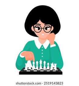 Woman Strategically Playing Chess Game