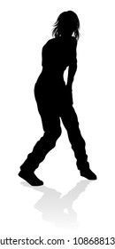 A woman street dance hip hop dancer in silhouette