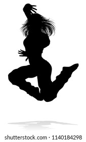 A woman street dance hip hop dancer in silhouette