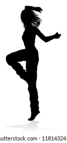 A woman street dance hip hop dancer in silhouette