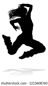 A woman street dance hip hop dancer in silhouette