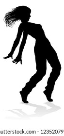 A woman street dance hip hop dancer in silhouette