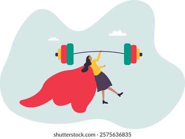 Woman strength powerful superhero, lady leadership or success female leader, pride, ambition,business concept.flat character.