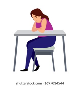 woman with stress attack in desk vector illustration design