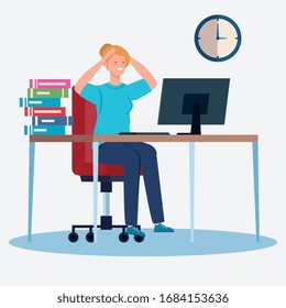 woman with stress attack in workplace vector illustration design