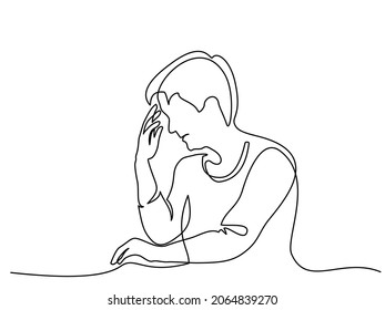 Woman in stress despair. Continuous one line drawing. Vector illustration