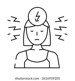 woman stress headache line icon vector. woman stress headache sign. isolated contour symbol black illustration