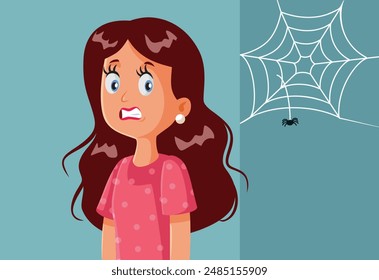 
Woman Stressed from Arachnophobia Vector Cartoon Illustration
Person suffering from an irrational phobia of spiders
