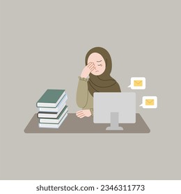 woman stressed with overwork cartoon flat 