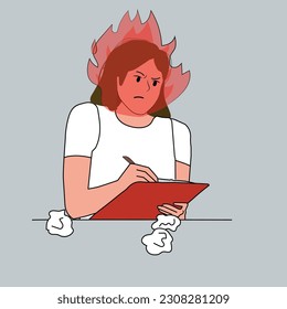 Woman stressed with work, lack of creativity and energy. burnout concept.