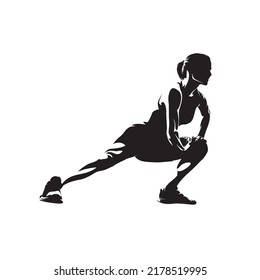 Woman stretches her muscles. Abstract isolated vector silhouette. Fitness exercises. Active lifestyle