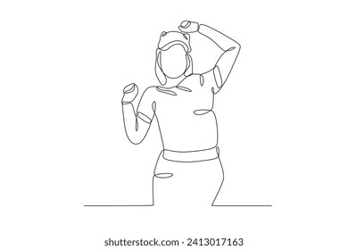 A woman stretching after waking up. World sleep day one-line drawing