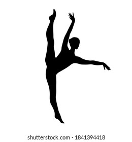 Woman stretching black silhouette. Ballerina or gymnast isolated on white background. Vector illustration