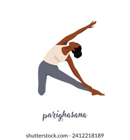 Woman stretching in Gate exercise, Parighasana pose, working out, Flat vector illustration isolated on white background
