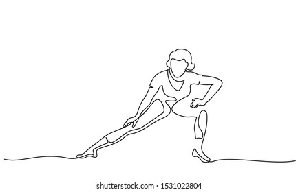 Woman stretching legs fitness. Continuous one line drawing. Vector illustration