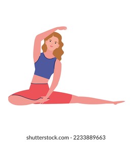 Woman stretching on white background