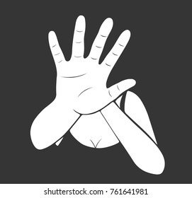 Woman stretching out hand for self-defense. Creative vector for stop violence against women design illustration on dark background. 