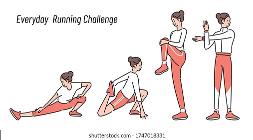 Woman stretching in warm-up before jogging. hand drawn style vector design illustrations. 