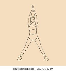Woman Stretching in Yoga Pose. Line art drawing. Sketch outline vector illustration