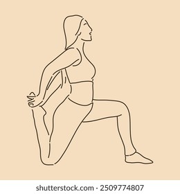 Woman Stretching in Yoga Pose. Line art drawing. Sketch outline vector illustration