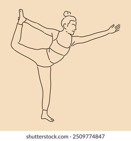 Woman Stretching in Yoga Pose. Line art drawing. Sketch outline vector illustration