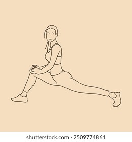 Woman Stretching in Yoga Pose. Line art drawing. Sketch outline vector illustration