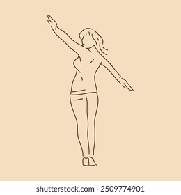 Woman Stretching in Yoga Pose. Line art drawing. Sketch outline vector illustration