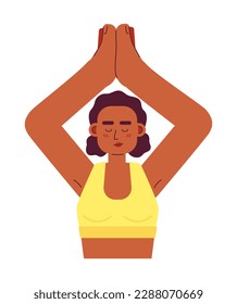 Woman stretching in yoga pose semi flat colorful vector character. Healthy active living. Editable half body person on white. Simple cartoon spot illustration for web graphic design and animation