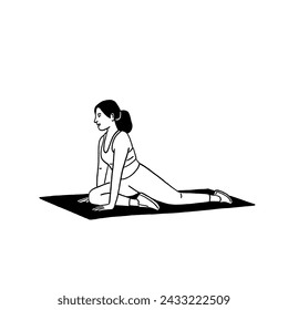 Woman stretching Yoga poses for Beginner People exercise Hand drawn line art Illustration 