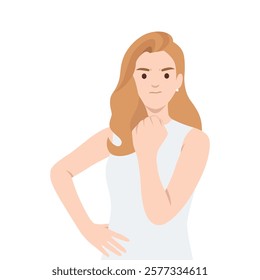 Woman striking a confident pose with a serious expression, conveying determination and resolve. Flat vector illustration isolated on white background