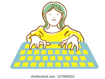 A woman striking a keyboard