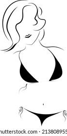 Woman In The String Bikini Swimwear Stock Image. Swimsuit Vector Outlines.