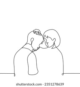 woman stroking the head of a man with his head down - one line art vector. concept to comfort, console, caress