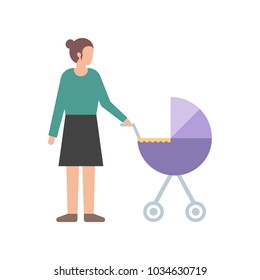Woman with a stroller simple vector illustration flat style